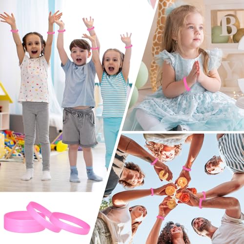 Image of Morcheiong 12 Pieces Silicone Bracelets- Pink Color Blank Rubber Wristbands for Adults Teen Party Favors
