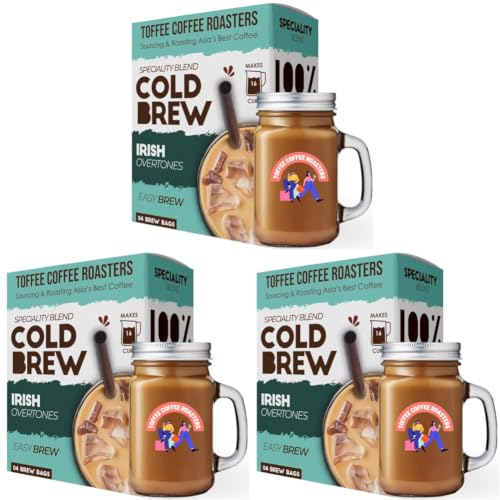 Image of Toffee Coffee Roasters | Irish Cold Brew Bags | Free Mason Jar | Easy Brew | Pack of 9 Bags | 100% Arabica Grounded Coffee Freshly Roasted | Makes 12 Cups