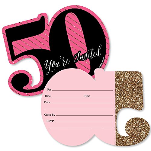 Chic 50th Birthday - Pink, Black and Gold - Shaped Fill-in Invitations