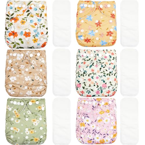 CoolaPeach 12 Set Reusable Adjustable Cloth Diapers for Newborn to 0-3 Years,One Size Washable Pocket Nappy Covers for Baby Girl and Boy,6 Pack Cloth...