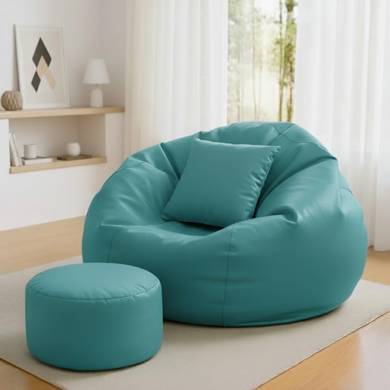 Image of Biggie Bean Bag with Beans Filled 4XL The Evergreen Classics Bean Sofa-Crafted for Comfort-Styled for Elegance with Free Cushion & Footrest (Matching Color : Leatherette Teal)