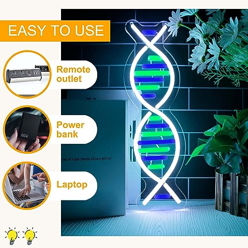 Image of DNA Double Helix Neon Signs for Wall Decor, Dimmable LED DNA Neon Light Art Wall Sign, USB Powered for Man Cave Gaming Room Bedroom Biology Science Gift Decor for Nurse Doctor Physician(4.7 * 16.1in)