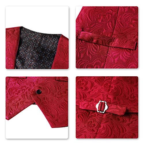 Yffushi Men's 3 Piece Suit Slim Fit Jacquard Tuxedo One Button Shawl Collar Jacket Vest & Trousers Red #TOP5