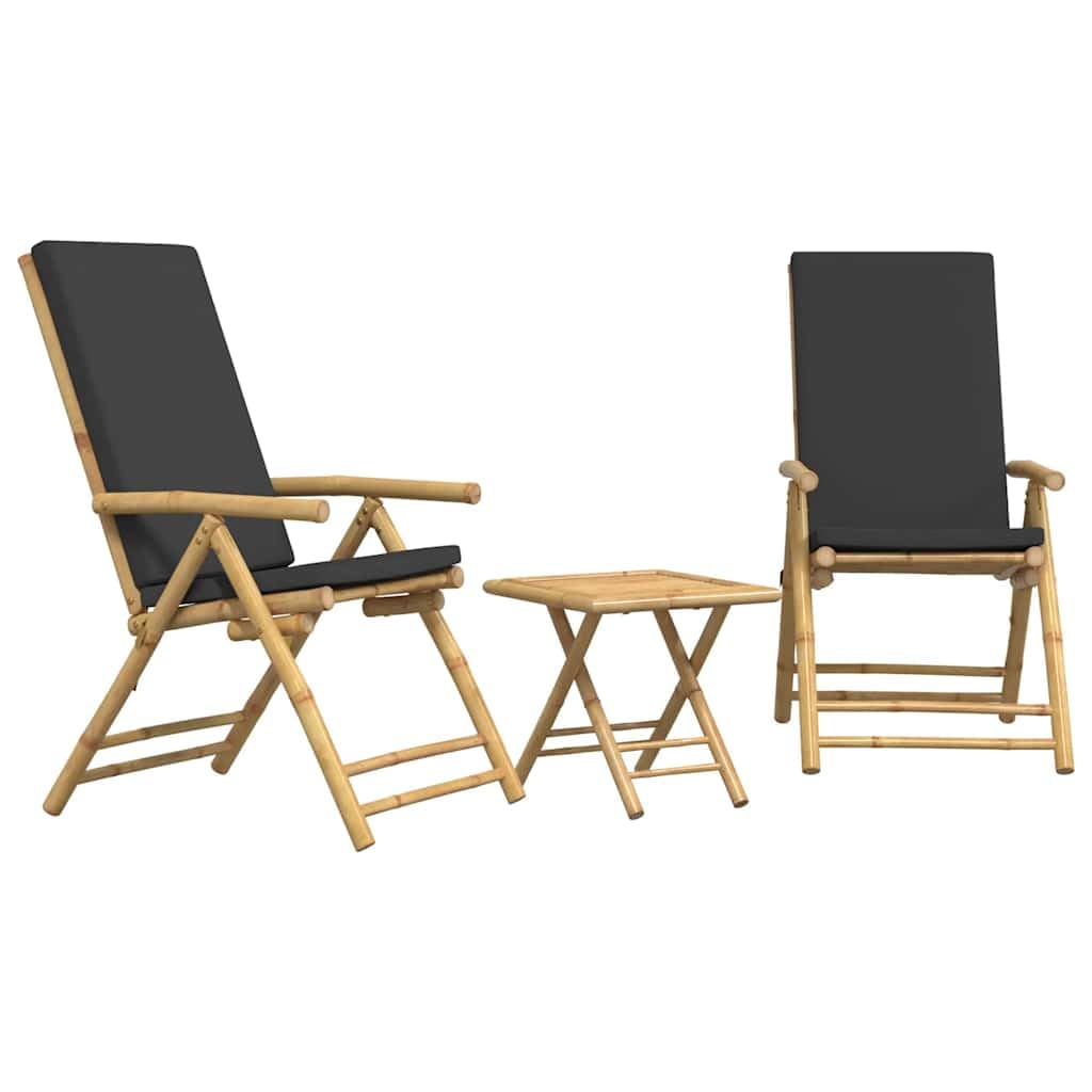 Bambusowy regulowany odchylany komplet bistro z poduszkami Brąz 45x45x45 cm