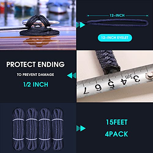 image for Mingber Dock Lines for Boats with Storage Bag & 4 Hooks Double Braided