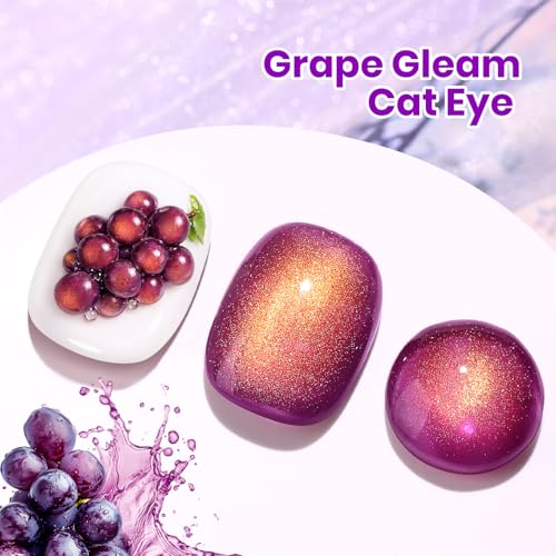 Image of Beetles Grape Gleam Purple Cat Eye Gel Nail Polish - 15ML Full Size Purple Cat Eye Glitter Spring Gel Polish Magnetic Translucent Glassy Effect Soak Off UV Nail Art DIY Manicure Gifts