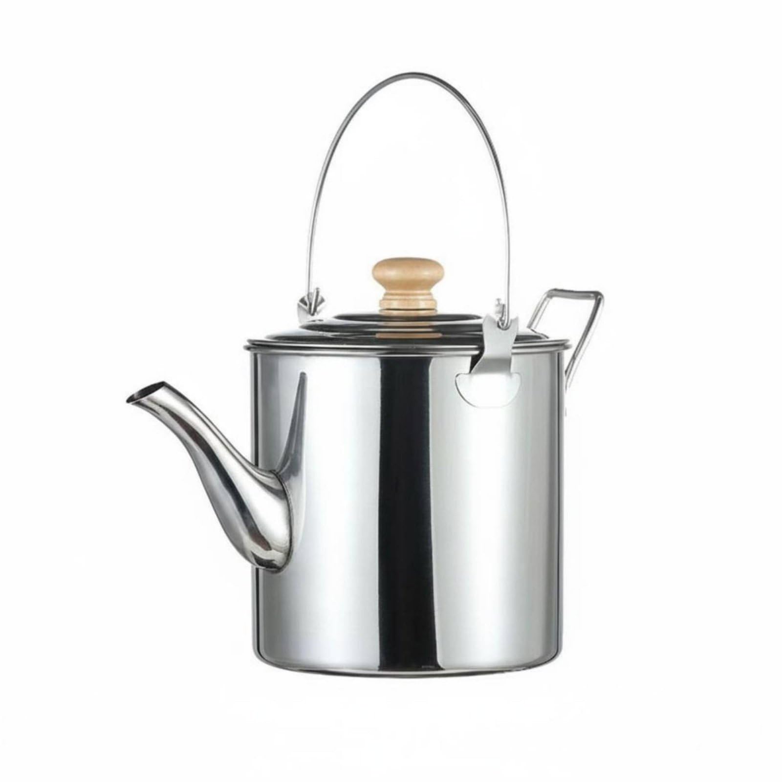 Gralara Tetera de Camping Tetera Hervidor Olla Cafetera con Cuerpo de Acero Inoxidable y Perilla de Madera Antitérmica Largo Que Evita Buena Retención de, 3L