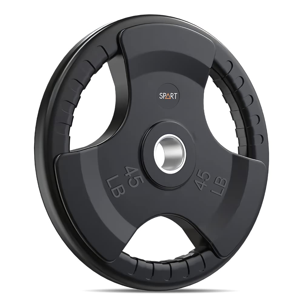 SPART Weight Plate 2-Inch Rubber Coated Olympic Grip Plate for Barbell,Solid Cast Iron Weight Plates in Pairs or Single for Strength Training,Weightlifting,Crossfit,Home Gym(5LB/10LB/25LB/35LB/45LB)