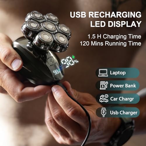 Image of Head Shavers for Bald Men: 7D Floating Electric Razor with Magnetic Removable Head, IPX7 Waterproof Shaver, LED Display & Type-C Fast Charging (Taupe)