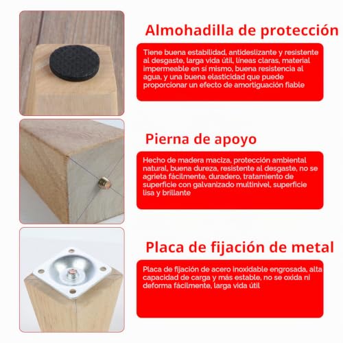 Patas de madera de roble de 10 cm con accesorios incluidos para reparar armarios 4