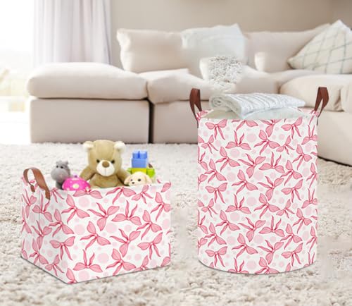 Image of NTAOHAMPER Rectangular Storage Basket Empty,Toys Storage Bin with Handles,Baby Room Decor,Gift Basket,Book Box(Pink Bowknot)