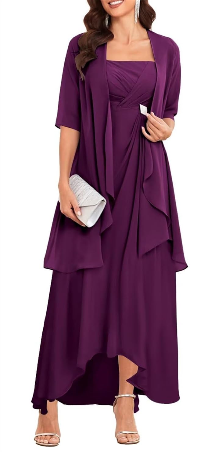 Yiann Women's Plum Mother Of The Groom Dresses For Wedding 1/2 Sleeve Chiffon Evening Party Gown Uk12