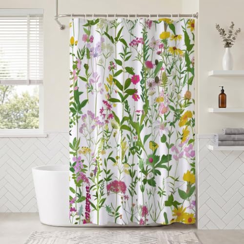 Rideau de douche tissu polyester imperméable avec anneaux fleurs sauvages - 4