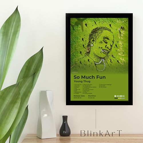 Image of BLINKART Young Thug- So Much Fun Wall Photo Frames | Wall Art for Bedroom, Living Room, Studio or Office | Album Cover Print with Spotify Song Link QR Code | Gift for Fans - 8x12 In