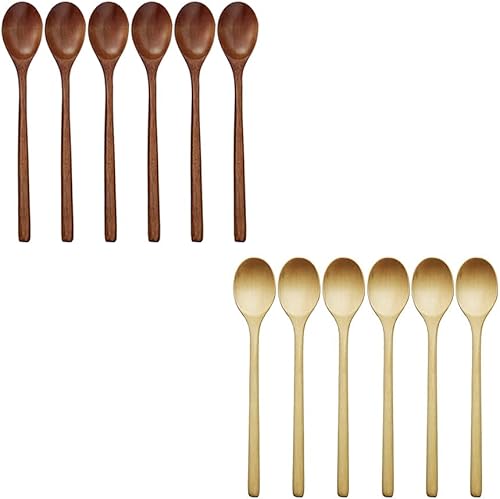 Miniatura 1 de Cucharas de madera, 6 cucharas de sopa de madera de 9 pulgadas para comer, mezclar, agitar, cuchara de mango largo con utensilio de cocina de estilo