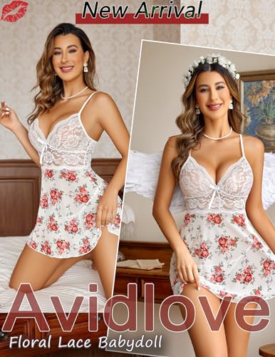 Image of Avidlove Women Lingerie Lace Babydoll Strap Chemise Halter Teddy V Neck Sleepwear