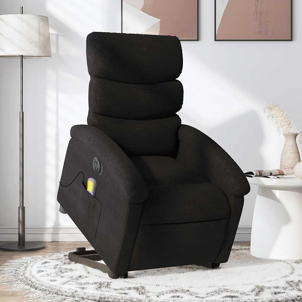 Sillón elevador eléctrico eléctrico negro de tela con 6 puntos de masaje y función reclinación 135 grados, cómodo y estable para adultos, asiento acolchado con marco