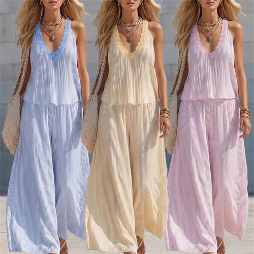 Conjunto de verano de 2 piezas refinado con pantalón palazzo de alta cintura 7