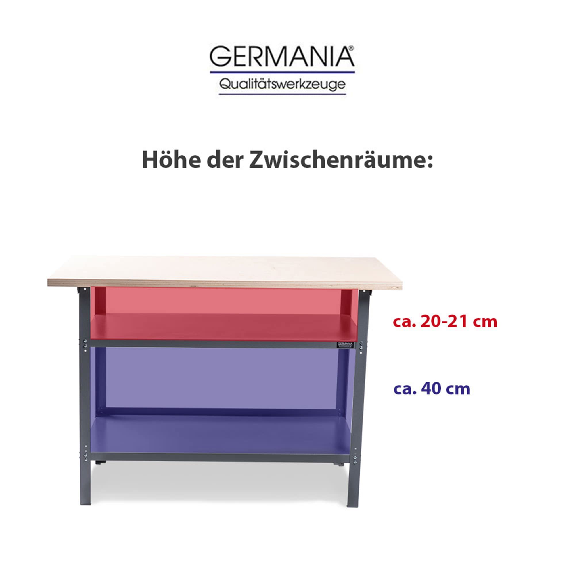 GERMANIA Werkbank mit Holzplatte - 120 x 60 x 85 cm - 2 Einlegeböden - Metallgestell - Tragekapazität bis zu 300kg - Werktisch, Werkstatttisch, Sägetisch, Arbeitstisch
