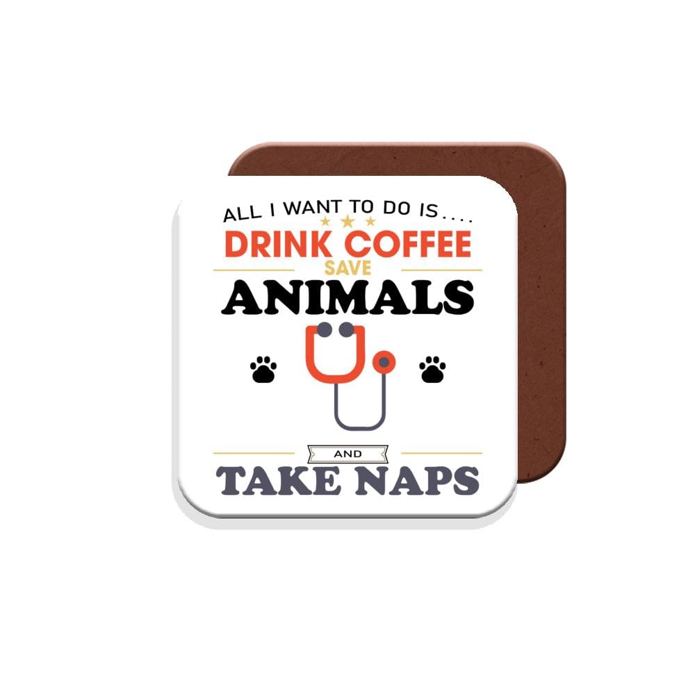 Muggz Coaster Gift For Vets/Vetinary Worker - Drink Coffee Save Animals Take Naps Vet - Giftset - Made By In The Uk
