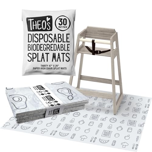 Image of 30 Pack | Disposable Splat Mats | Biodegradable + Compostable | THEO'S MATS | Under Highchair Splat Mat for Floor | Baby Led Weaning Supplies | (THEO001)