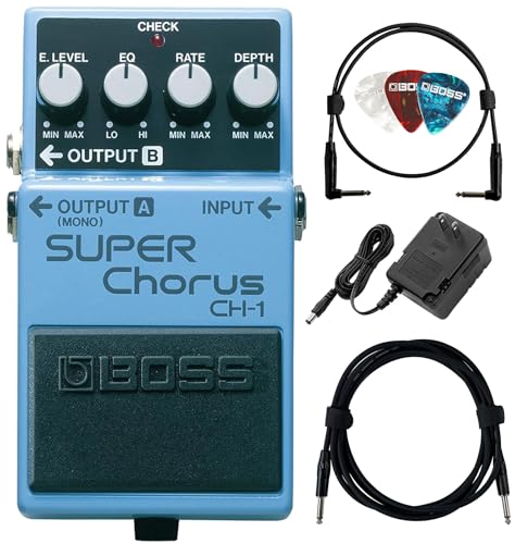 Boss CH-1 Super Chorus Bundle with Gearlux Power Supply, Instrument Cable, Patch Cable, and Picks