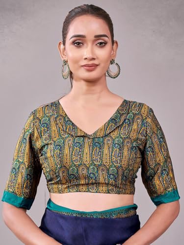 Image of Satrani Women's Crepe Printed Saree with Unstitched Blouse Piece