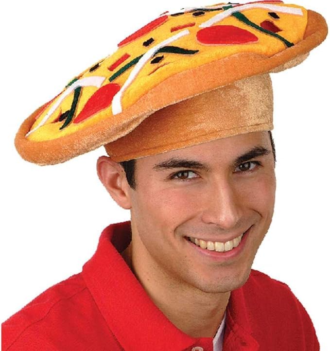 Pizza Hat Funny Hat One Size Fits Most for Party, Costume, Novelty Gift, Fun Kitchen Accessory, Compatible with Popular Adult Sizes - Damaill