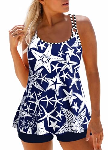 Image of ROSEWE 2025 Tankini Swimsuits for Women, Two Piece Bathing Suits with Shorts, Modest Tank Top Swim Dress