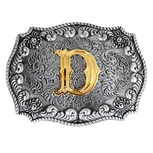 Boucles de ceinture pour homme avec initiales 3D, style western, cow-boy - Argenté - Taille Unique