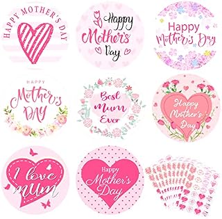 Dianelhall 240 Pcs Happy Mother's Day Stickers Labels, 1.4 Inches Floral Heart Sticky Labels Pink White Round Mom for Crafts Cards Gift Wrap Boxes Envelope Seals Party Favor Decorations