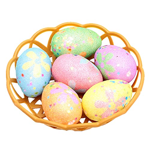 Adarl Colorful Hanging Foam Easter Eggs with Basket, Decorative Speckled Eggs Glitter Eggs Painted Eggs for DIY Crafts Basket Stuffers Easter Decoration Party Favors Supplies