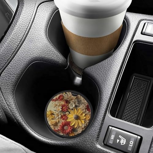 Portavasos para auto de madera con diseño floral, pack 2 miniatura 6