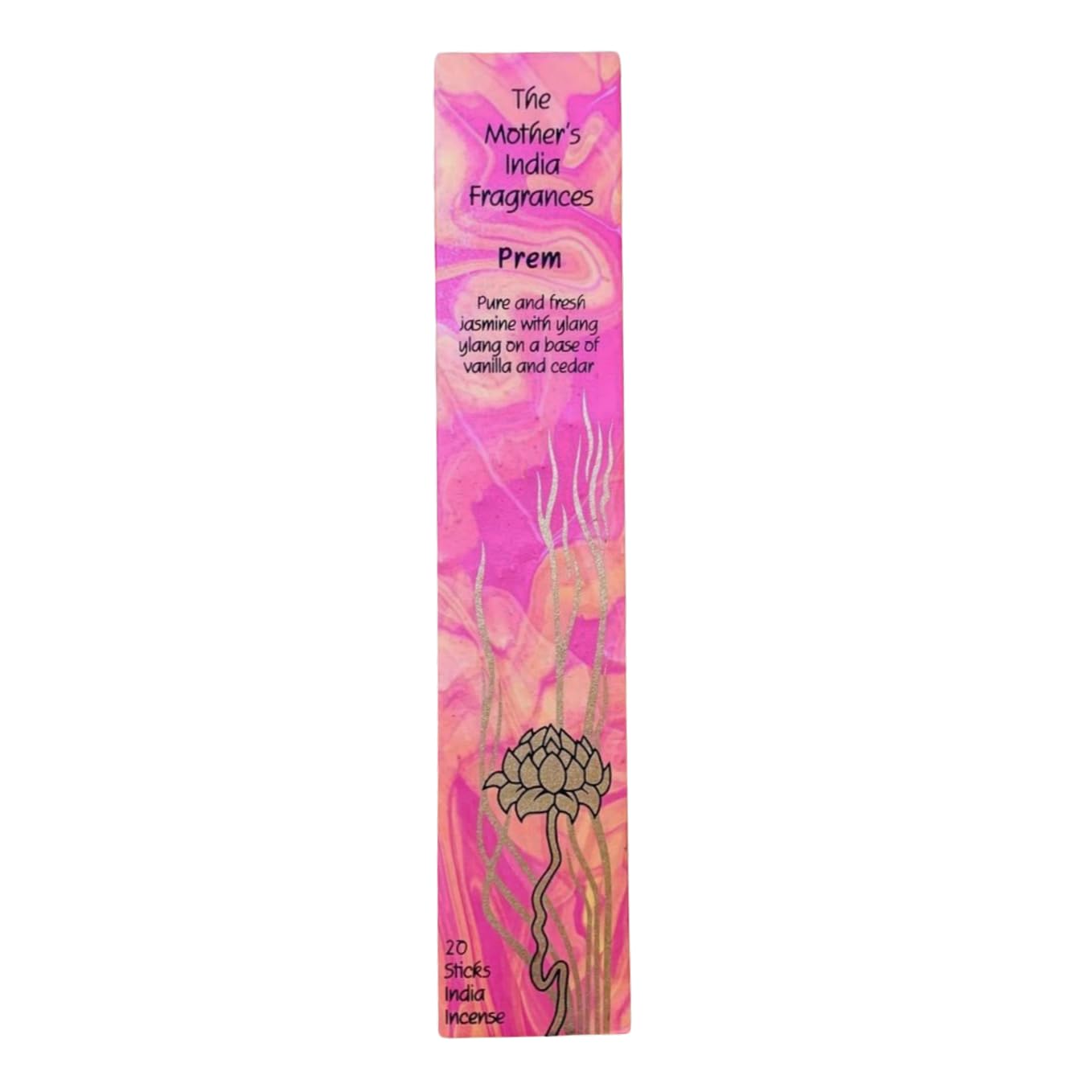Giftlocaluk Pink Mother's India Prem - Jasmine Incense With Ylang Ylang, Vanilla & Cedar Blend (20 Sticks) Fair Trade