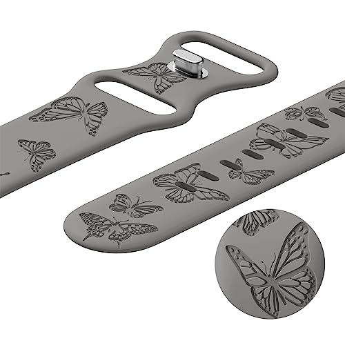 Image of Butterfly Engraved Bands Compatible with Apple Watch Band 41mm 40mm 38mm 49mm 46mm 49mm 46mm 45mm 44mm 42mm Women, Silicone Sport Strap for iWatch Series SE 10 9 8 7 6 5 4 3 2 1 SE Ultra