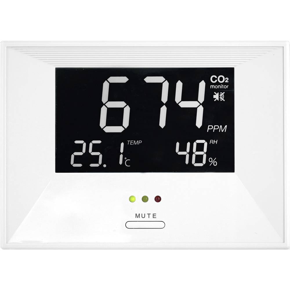 TFA Dostmann Misuratore di CO2 31.5003, monitor CO2 AIRCO2NTROL LIFE con temperatura e umidità, per monitoraggio dell'aria ambiente con funzione di allarme, sensore a doppio fascio, anidride