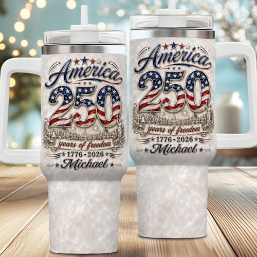Image of Personalized 250th Anniversary Of America Tumbler - Custom Patriotic USA Flag 1776-2026 Gifts - US 4th Of July Freedom Tumbler 40OZ - American Flag Independence Celebration Gifts For Men Women