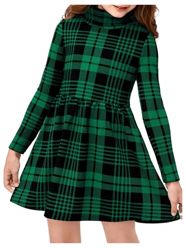 Floerns Girl's Plaid Mock Neck Long Sleeve Knitted A Line Dress Without Belt