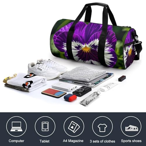 Pansy Perfection Gym Bag for Men Women, Sturdy Oxford Cloth Travel Bags with Removable Shoulder Strap, Waterproof Duffel Bag for Fitness, Travel, Yoga4