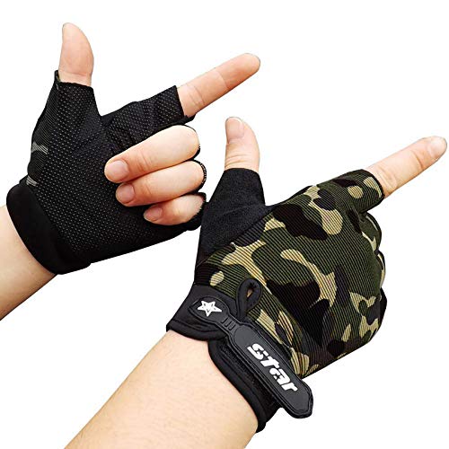 Guantes de ciclismo para hombre, medio antideslizante, para deportes, fitness, guantes para mujer, clima frío calentado (camuflaje, L)