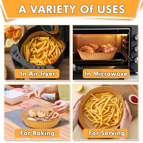 Image of Marve Air Fryer Liners Disposable, 125PCS Non-Stick Oil Resistant, 8 Inch Round for 5-8QT Air Fryer, Unbleached Parchment Paper for Baking, Roasting, Microwave
