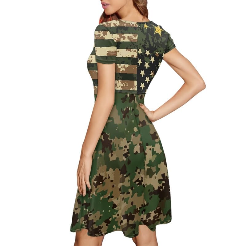Image of Irisjudy T Shirt Dress for Women Short Sleeve Girls Short Sleeve Dress Plus Size, O Neck Knee Length Midi Dress for Ladies
