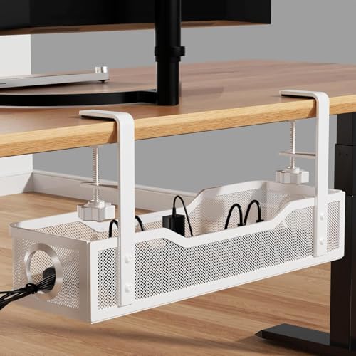 Cinati - Bandeja de gestión de Cables Debajo del Escritorio, 16 Pulgadas, con Abrazadera, sin Taladro, Organizador de Cables para Mesa de hasta 3 Pulgadas de Grosor, no daña la Caja de gestión de