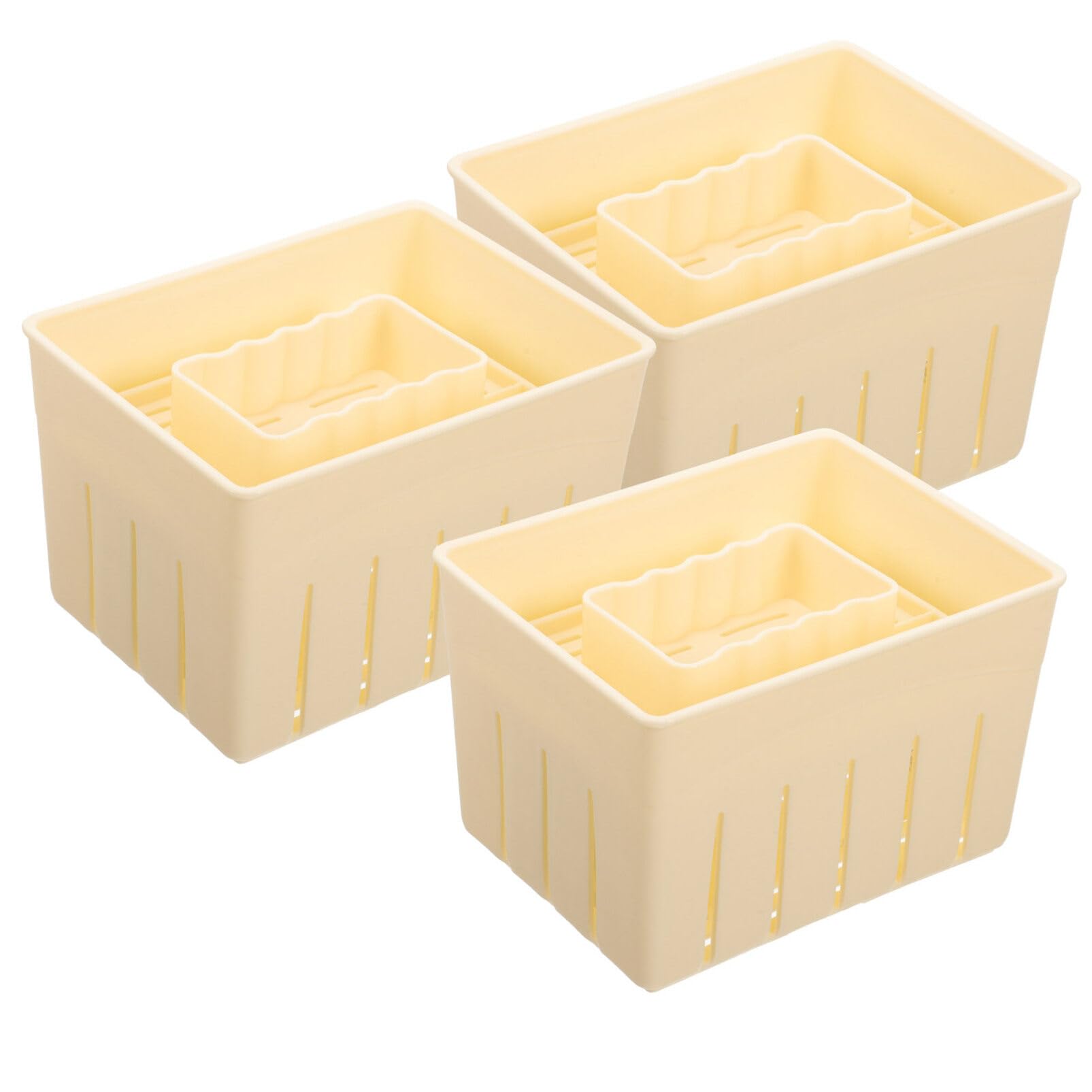 Yardwe Presse à Fromage en Plastique Pratique avec Couvercle Lot de 3 Outil de Pressage Facile à Utiliser pour Préparation Maison de Tofu et Fromage