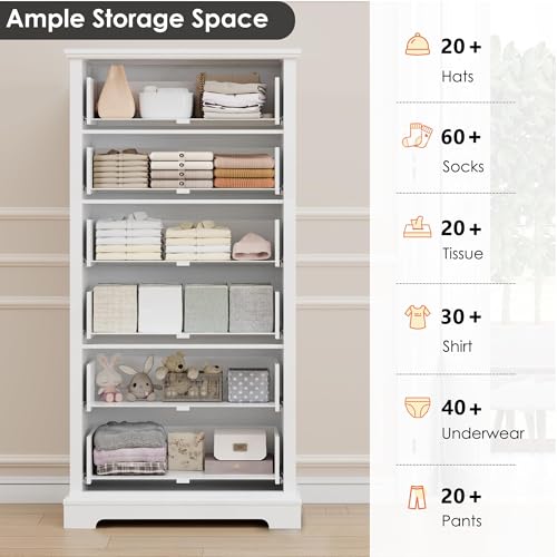 HOSTACK-6-Drawer-White-Dresser-52-Tall-Dresser-Vertical-Dresser-Modern-Farmhouse-Chest-of-Drawers-Wood-Closet-Dresser-Storage-Dresser-Chest-for-Living-Room-Hallway-Entryway HOSTACK 6 Drawer White Dresser 52 Tall Dresser Vertical Dresser Modern Farmhouse Chest of Drawers Wood Closet Dresser Storage Dresser Chest for Living Room Hallway Entryway
