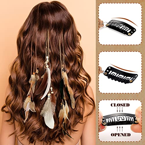 12 Pcs Feather Hair Clip Boho Hair Extensions With Feather Clip Comb Hippie Diy Accessories Hairpin Tribal Feather Braided Beads Headdress For Women (Stylish, Mixed Colors) #TOP4