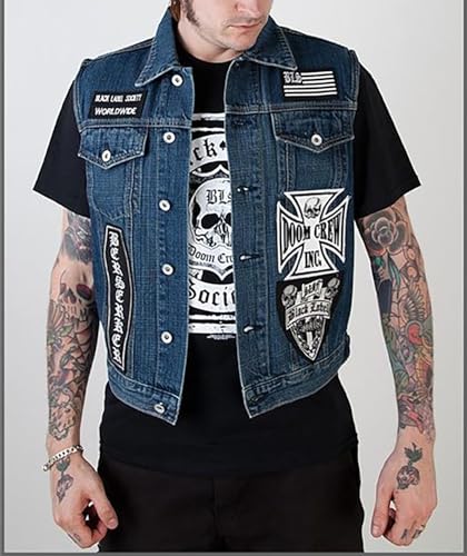 Black Label Society Skull Patches BLS Men Motorcycle Denim Vest2