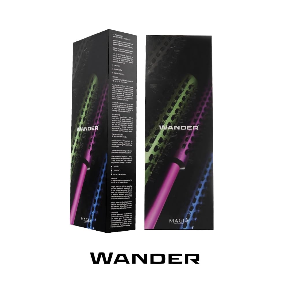 Spazzole per capelli professionali KIT WANDER: un metodo nuovo di styling e piega ondulata, ravviva ricci. Hair tools innovativi, colorati, più maneggevoli e con una lunghezza maggiore di 42 cm