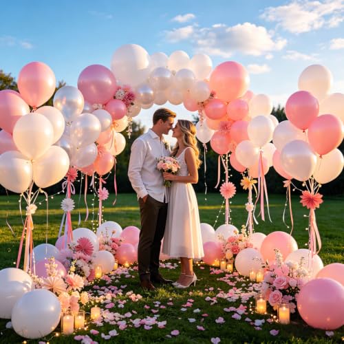 Image of Pink and White Balloons 12 inch 50Pcs Pearl Light Pink Balloons for Wedding Bridal Baby Shower Birthday Party Decorations