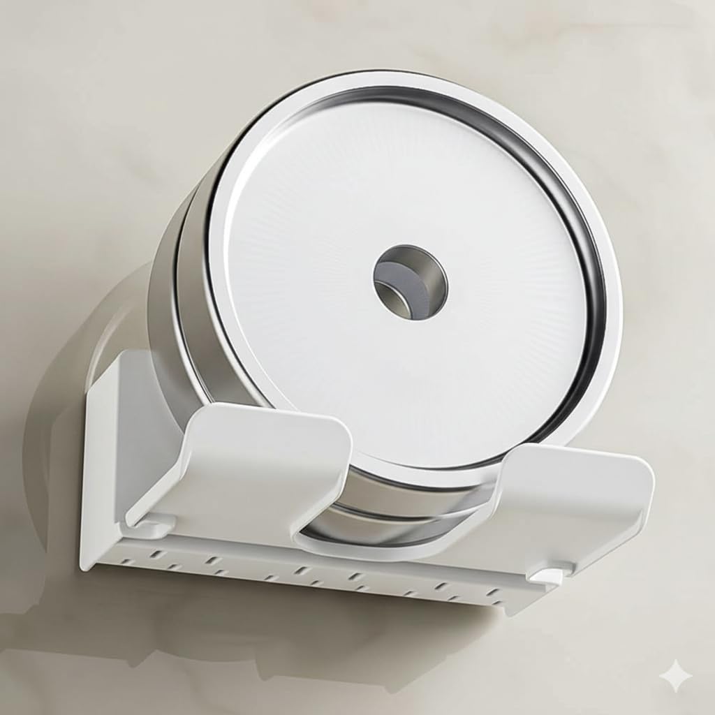 Cisily Hair Dryer Holder Wall Mount with Storage | Heat Resistant Bathroom Organizer for Blow Dryer, Hair Brush, Trimmer & Grooming Tools | No Drill Stand (White) - Image 2 thumbnail